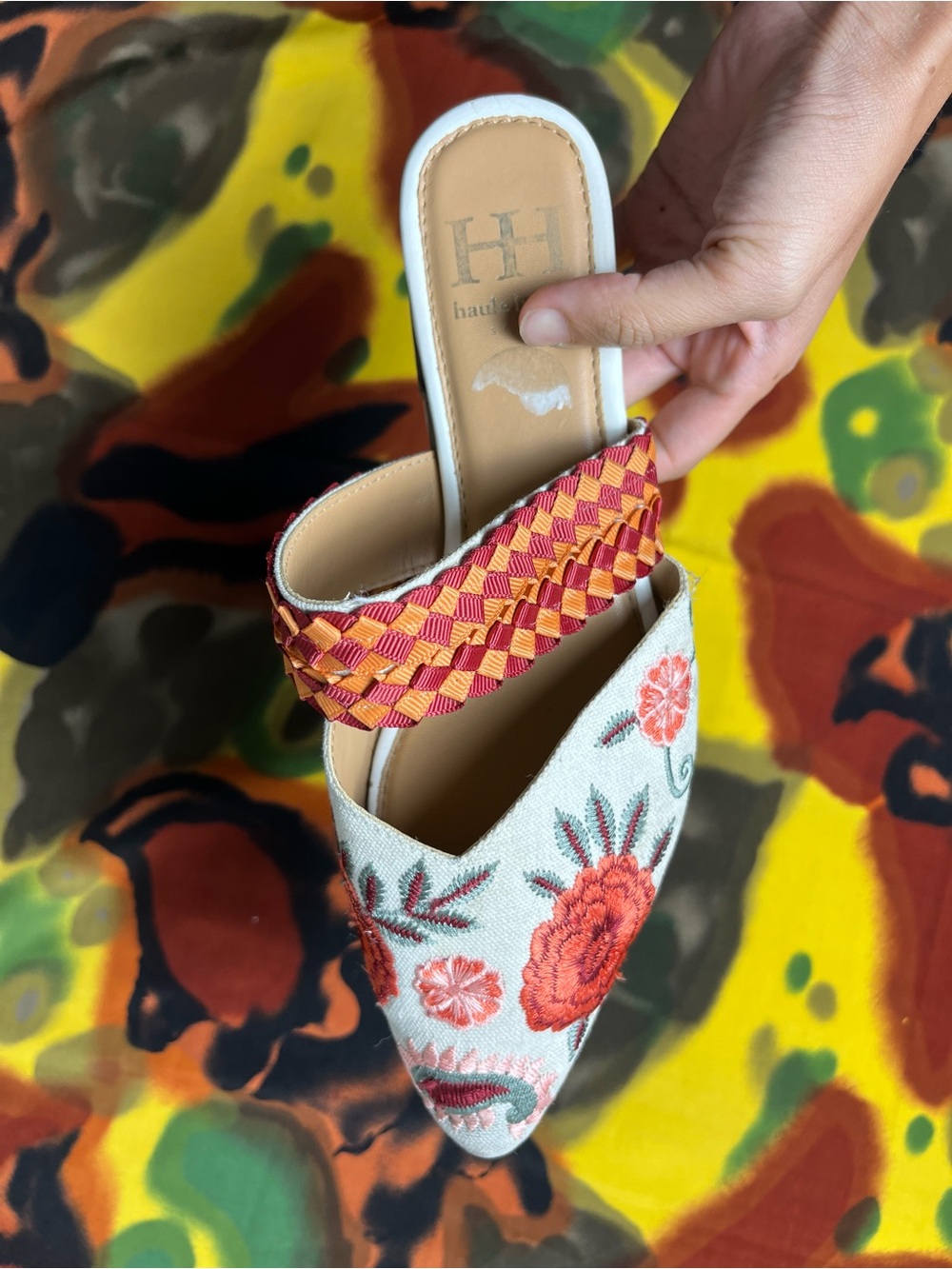Haute Hippie red floral embroidered slip-on mules with woven strap women’s 7.5 - Picture 13 of 15